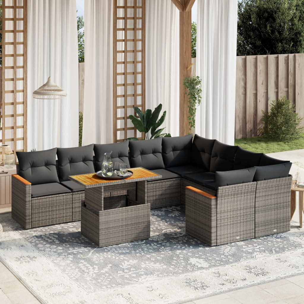 Vidaxl 10-Tlg. Garten-Sofagarnitur mit Kissen Grau Polyrattan