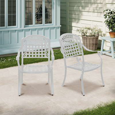 Outdoor Cast Aluminum Dining Armchair by World Menagerie