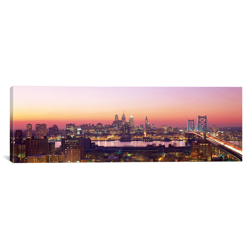 Vue panoramique de la ville au crépuscule, Philadelpha, Pennsylvanie, Arial panoramique, reproduction de photo sur toile