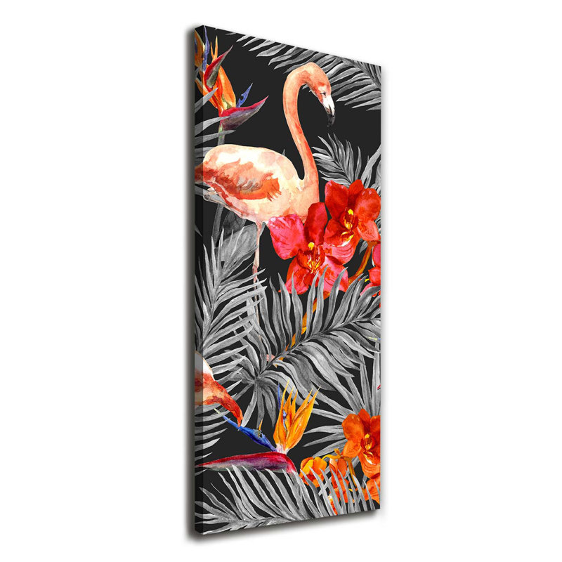 Flamingos and flowers 1 Piece Wrapped Canvas Wall Art