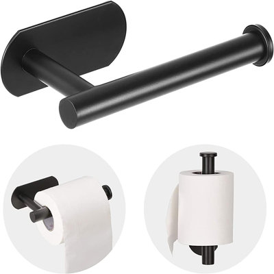 Porte-papier hygiénique auto-adhésif, porte-rouleau de papier hygiénique mural en acier inoxydable, aucun perçage requis, porte-papier hygiénique adhésif solide, noir mat