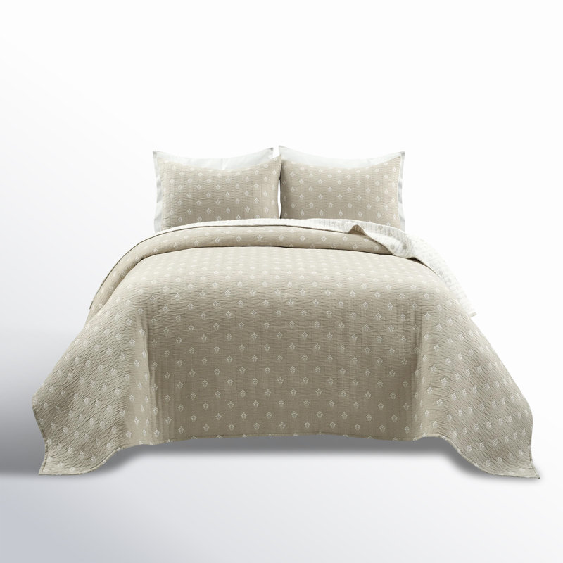 Ensemble de courtepointe réversible en coton 3 pièces Willards, Courtepointe très grand + 2 très grandes taies d, Crème