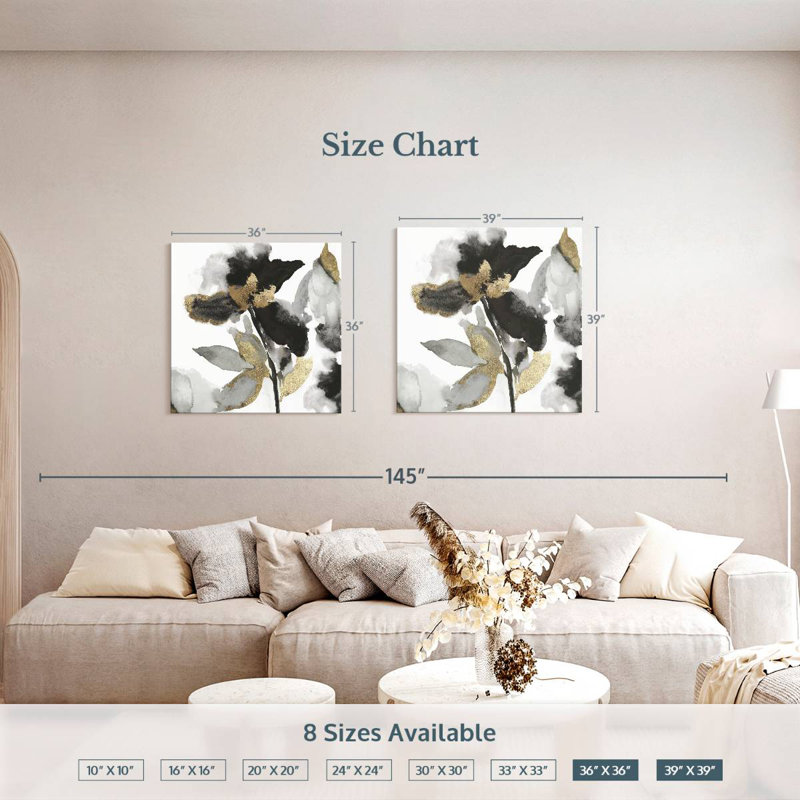 Avery Black Petals Gold Leaves II, 39" H x 39" W