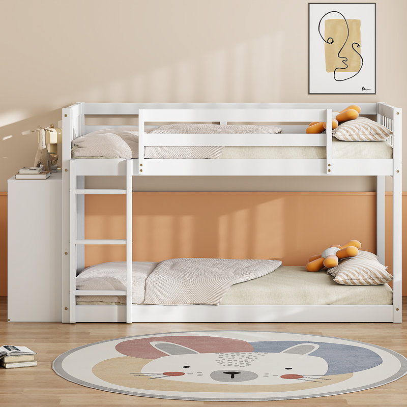 Lit superposé simple au-dessus de simple avec 4 tiroirs et 3 tablettes - blanc, Simple sur simple, Blanc