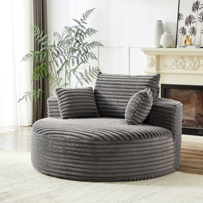 Lit simple en velours côtelé gris de 55 po L, moelleux et moderne, sans assemblage, idéal pour le salon, rembourrage en mousse, coussin gris à projection, mousse, design
