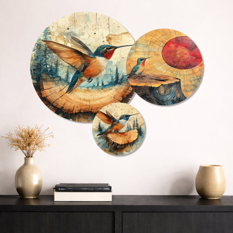Ensemble de 3 décorations murales Hummingbird Into The Forest I - Hummingbird