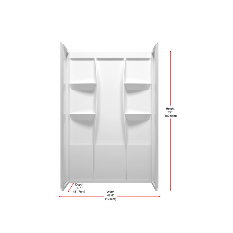 Sterling  Alcove Shower Wall Surround in Glossy White, 72" H x 48" W x 32" D