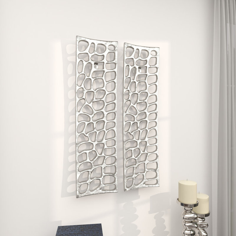 Silver Aluminum Abstract Cutout Wall Sculpture Set