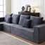 Canapé modulaire à assise profonde en velours côtelé, aspect nuage avec 6 sièges et porte-gobelets, gris, moderne, sans assemblage-626696490-626696491-626696489