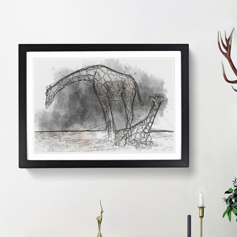Two Giraffes in Abstract - Picture Frame Graphic Art Print, 27cm H x 36cm W x 2cm D, Black Framed