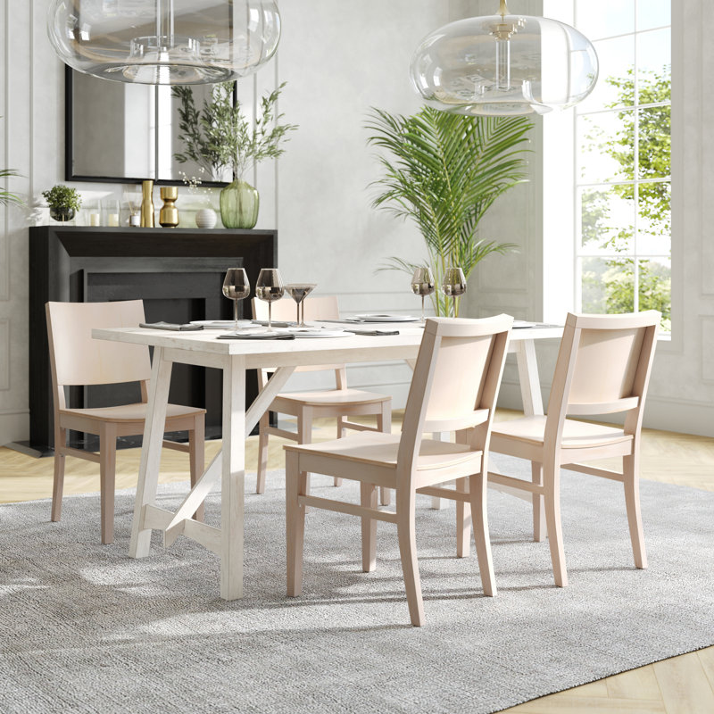 Commercial Solid Wood Dining Chair With Curved Backrest, White
