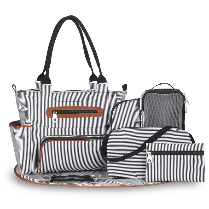 Sac à couches multifonctionnel avec sous-couche, chiffons à rots et pochettes multiples, 2 façons de transporter la poussette