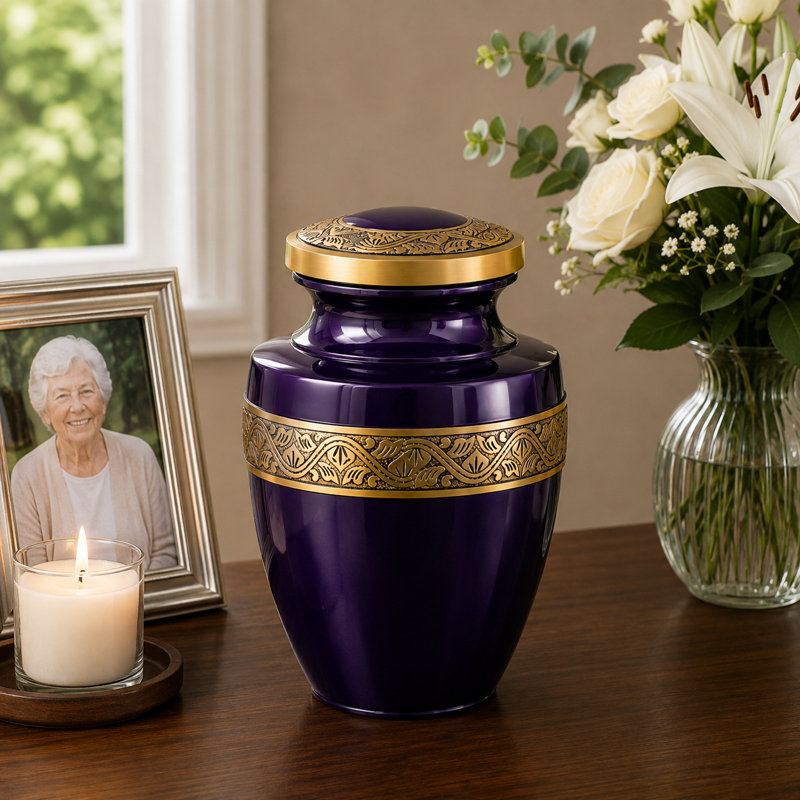 Urne de crémation Grecian, mauve et doré pour adultes, 200 pouces cubes et plus, Mauve et or