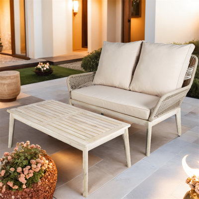 Ensembles de bancs et de chaises en bois d'acacia - Ensemble de sièges d'extérieur avec confort et corde tissée