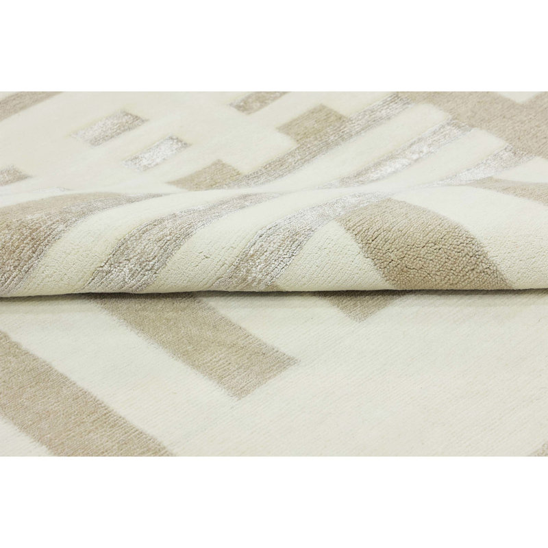 Hand Knotted Striped Area Rug, Rectangle 8' x 10'