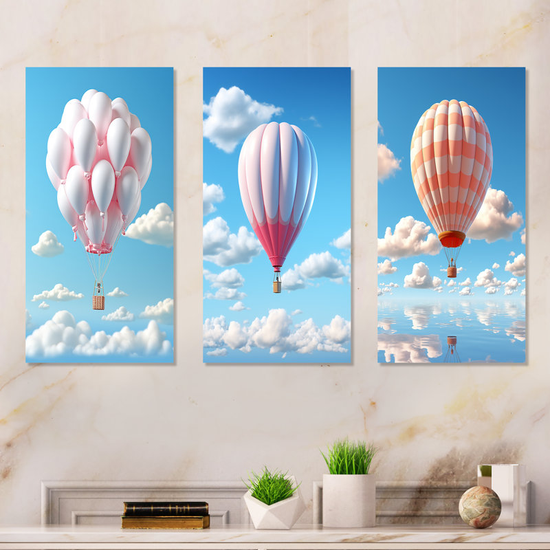 Ensemble de 3 décorations murales Skyhigh Balloon Whimsy - Montgolfière, H 28 po x l 36 po, Toile tendue