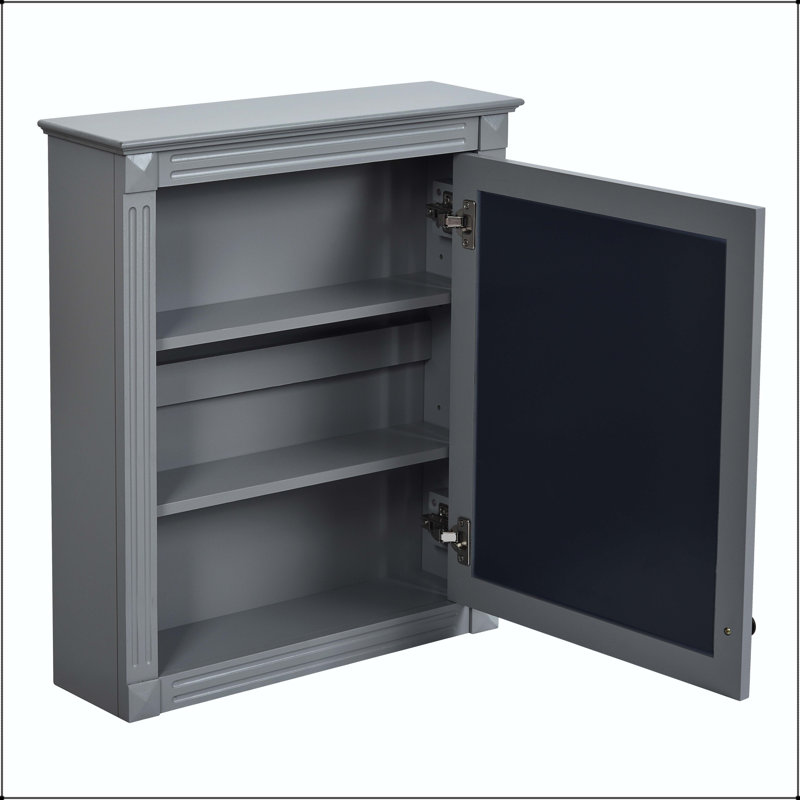 Pharmacie murale 24 x 27 avec 3 tablettes réglables et charnière à fermeture en douceur - gris, Grey