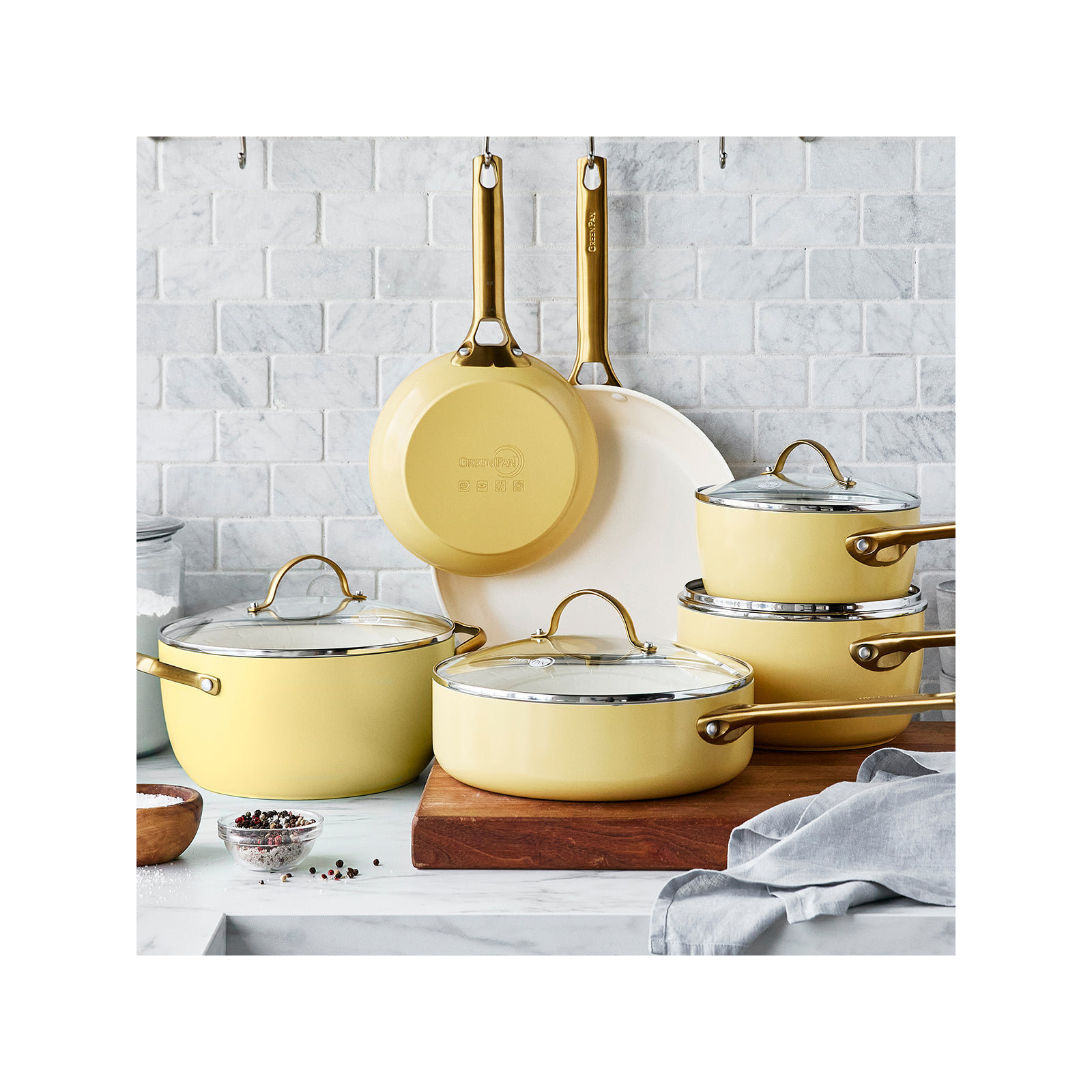 GreenPan Reserve Hard Anodized Healthy Ceramic Nonstick 10 Piece Cookware Set, Yellow