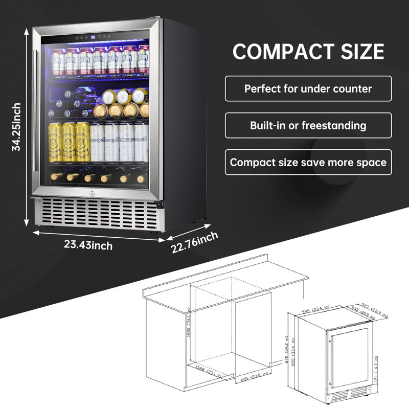 YUKOOL 23.43'' W Built-In 149 Cans (12 oz.) Beverage Cooler with Wine Storage