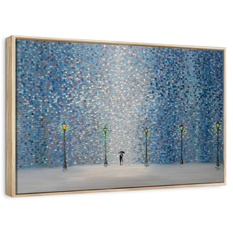 Baiser sous la pluie, Cadre flottant en bois naturel, 37 po x 25 po