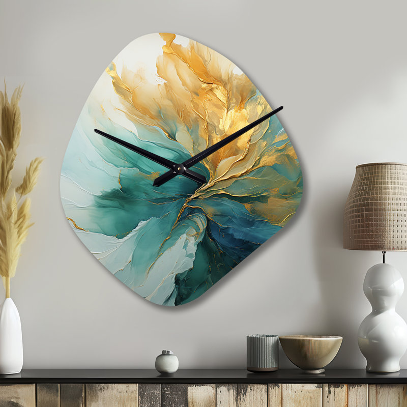 Horloge murale asymétrique dorée et sarcelle Aurora Harmony - forme irrégulière, Petit