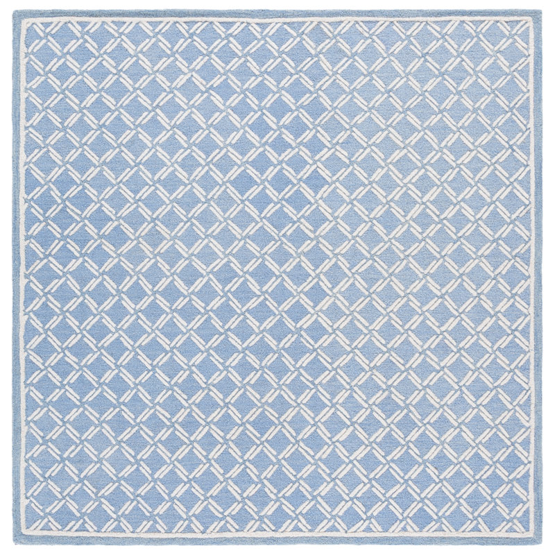 Genre 350 Hand Tufted Wool/Cotton Geometric Rug in Blue/Ivory, Square 6'