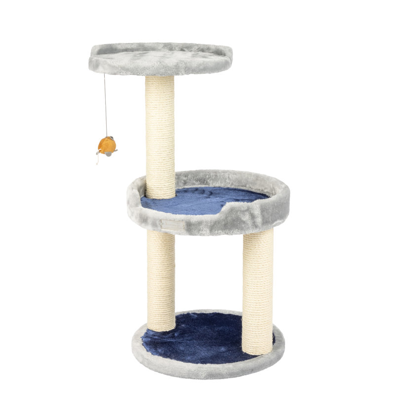 Gray Faux Fur and Sisal 3-Level Cat Tree
