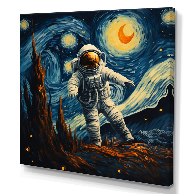 Vangogh Astronauts Through Space I - Art mural mural, Toile tendue, H 16 po x l 16 po x P 1 po