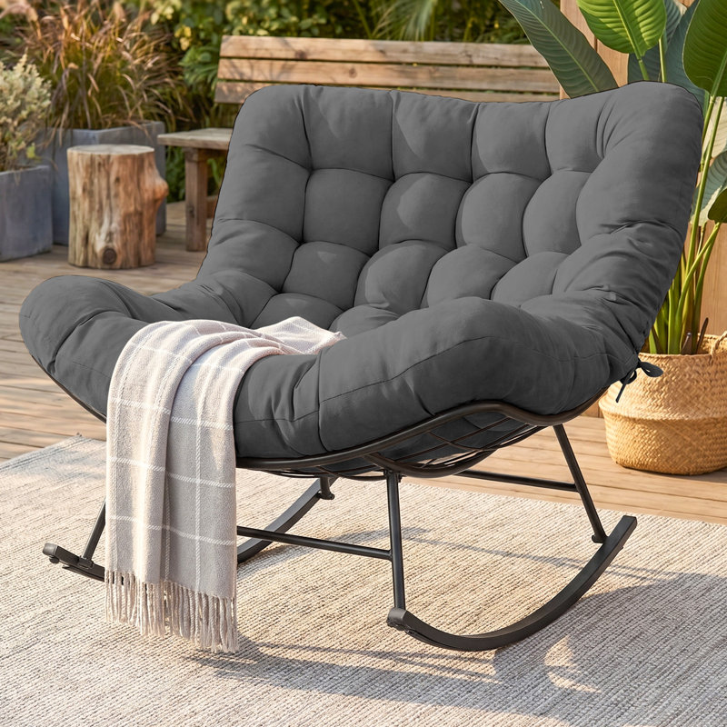  Chaise berçante extérieure surdimensionnée en forme d'œuf, chaise berçante de 39 po de largeur avec coussin épais de 6,8 po, structure en acier robuste pour balcon de véranda