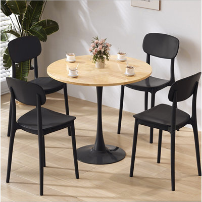 (Couleur de bois naturel), table ronde, table de salle à manger moderne, table de salle à manger, plateau en panneau de fibres à densité moyenne et table tulipe ronde en acier, table de cuisine, table basse Mid-Century