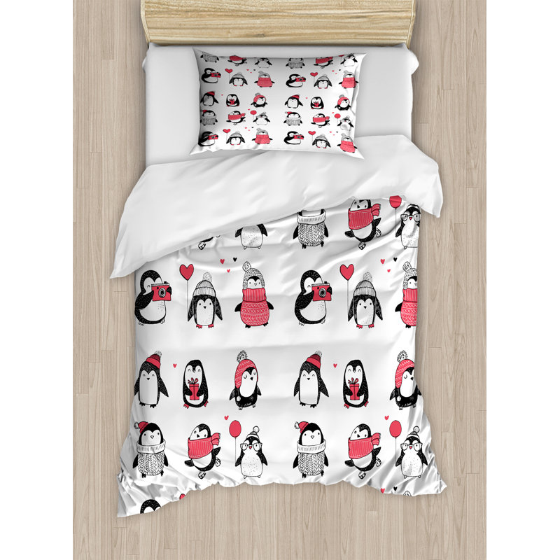 Twin Size Cute Penguins Christmas Duvet Cover Set