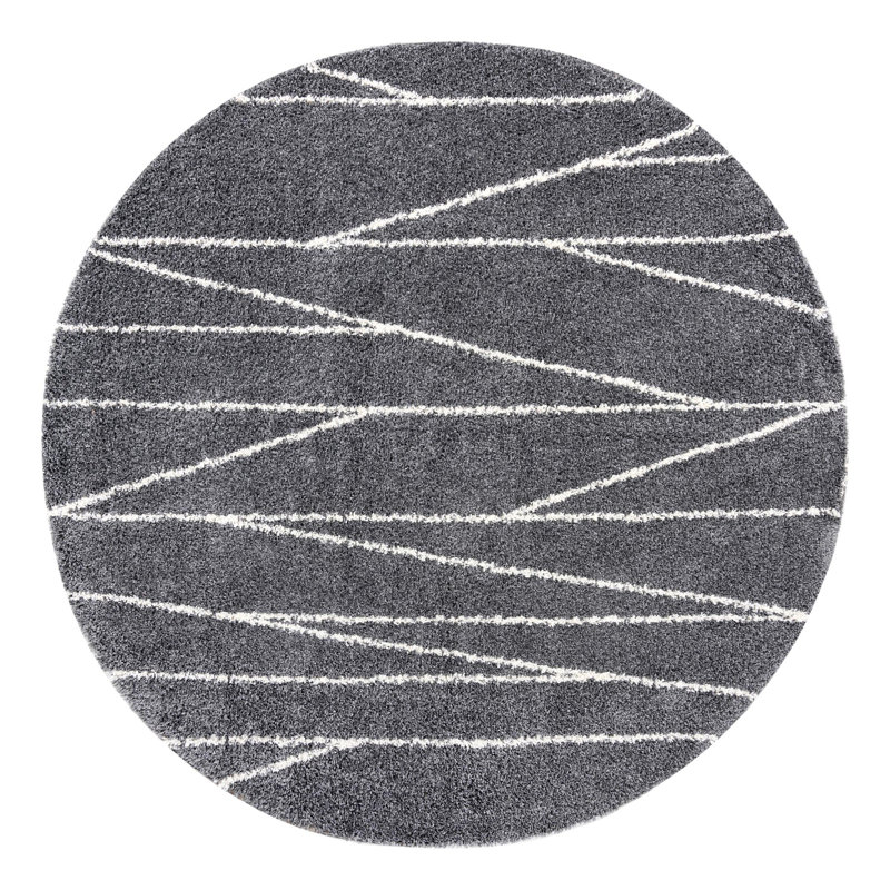 Tapis gris à rayures Ananya, Rond 10pi