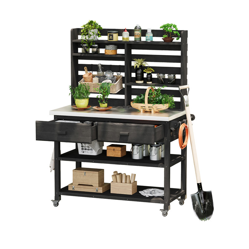 Table de rempotage d'extérieur 64,9 "H avec roues verrouillables, Gris foncé