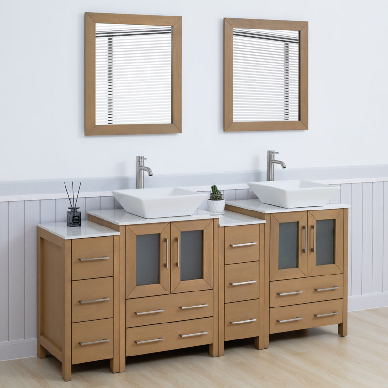  Ensemble de meuble-lavabo double 72 "avec miroir, Chêne naturel