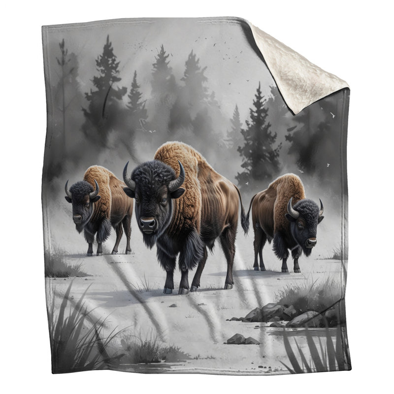 Bison en hiver, couvertures de paysage, L 60 po x H 80 po