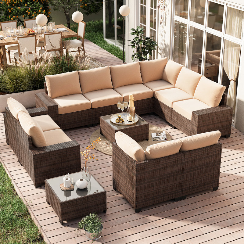 Wicker 10 - Person Outdoor Seating Group With Cushions