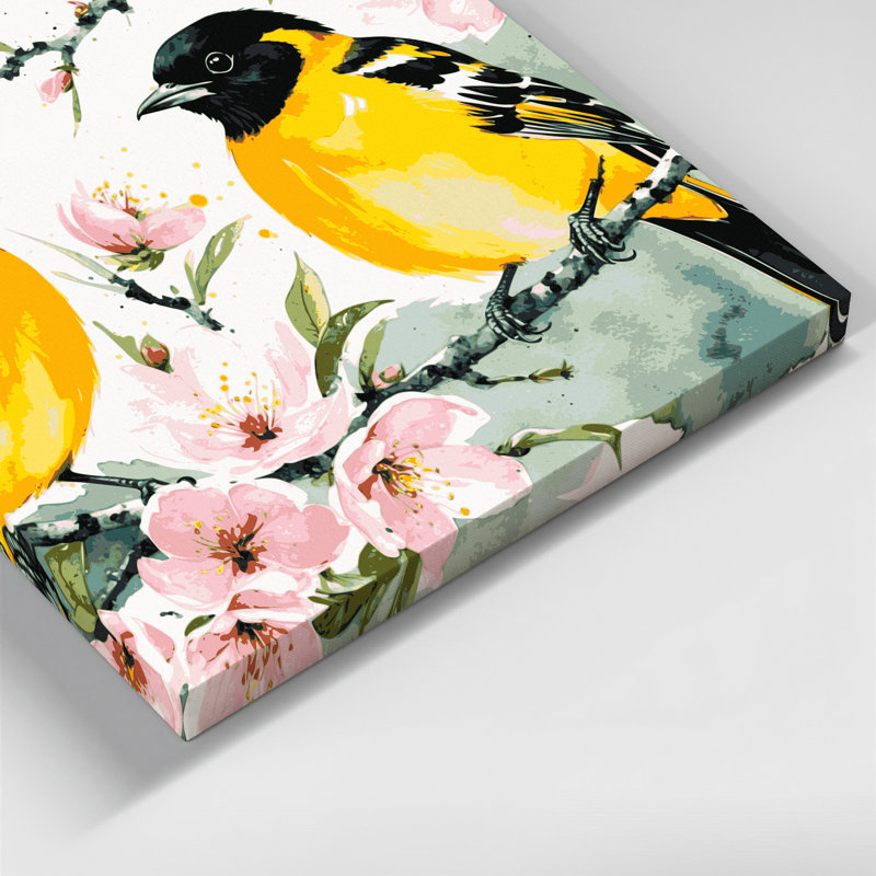 Oiseaux, toile de lin Oriole beige, H 12 po x l 18 po
