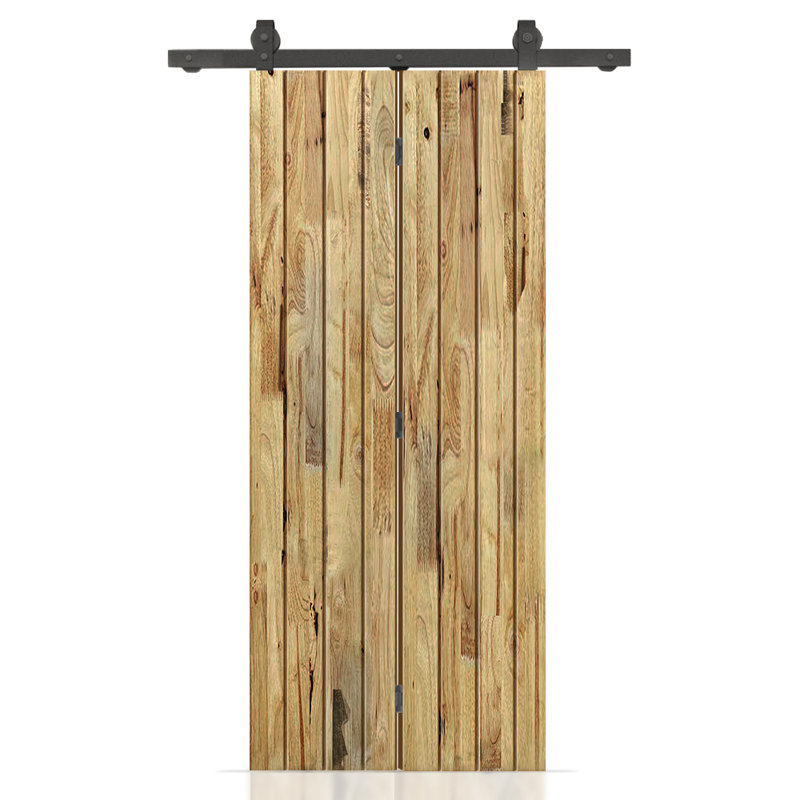 Porte de grange pliante en bois de pin avec quincaillerie coulissante, Chêne vieilli, 24 po x 80 po