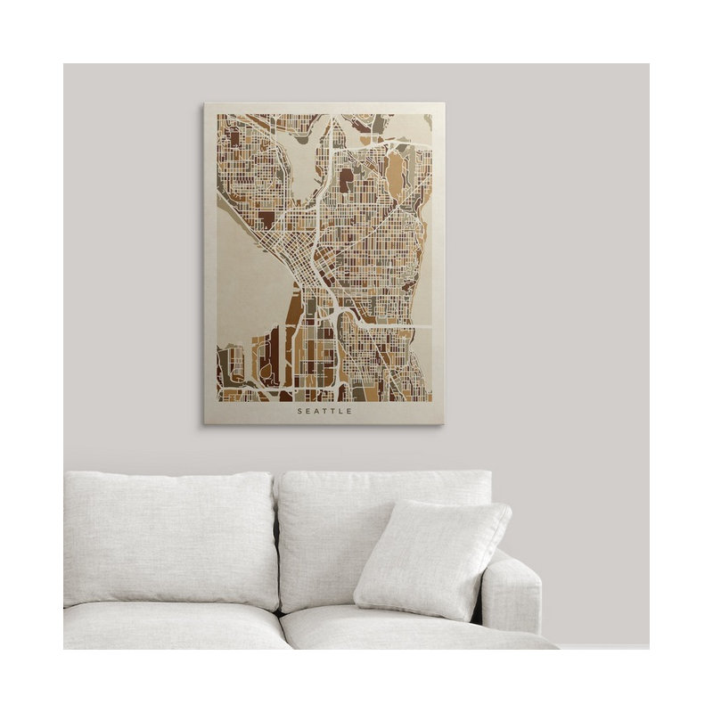 «Seattle Washington Street Map» par Bellen, impression, H 36 po x l 27 po x P 1,5 po, Toile
