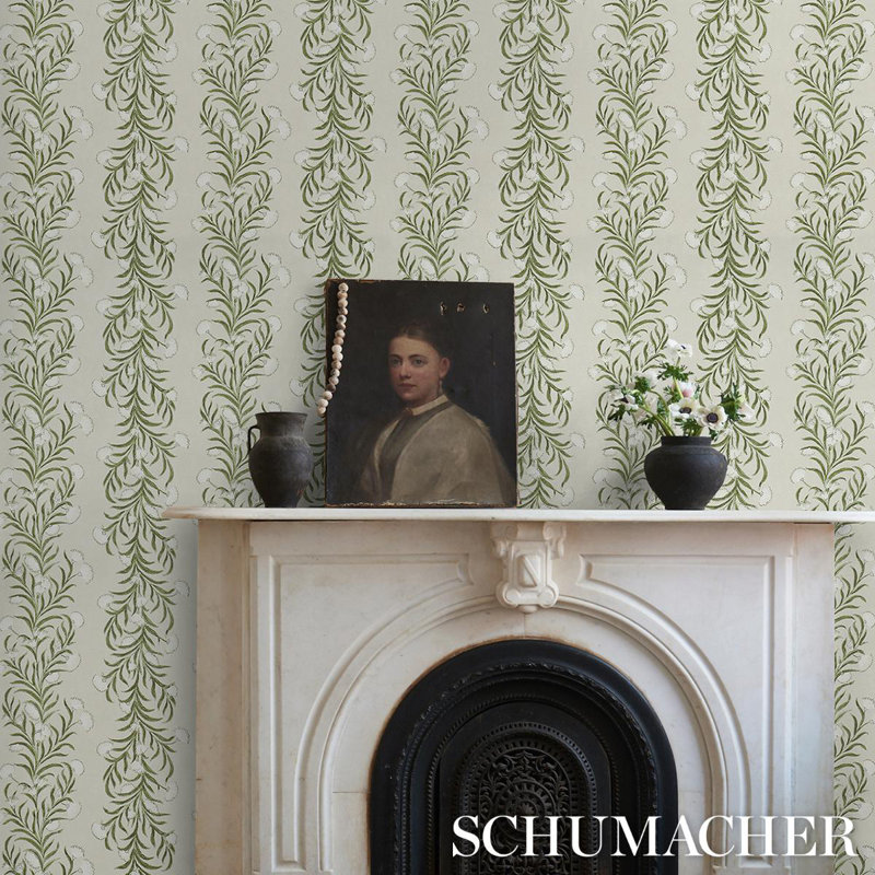 Schumacher x Celerie Kemble Tasmanian Mimosa Wallpaper, Ivory/Green