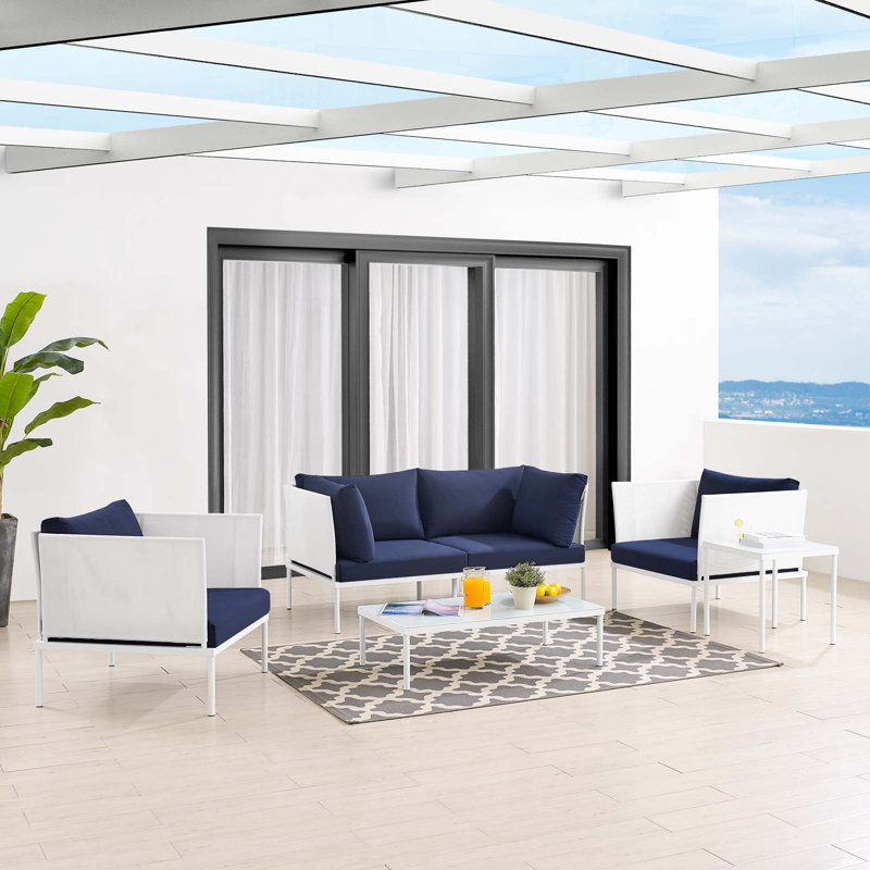 Ensemble de meubles de patio extérieur en aluminium 5 pièces Harmony par Modway, Sunbrella® bleu marine