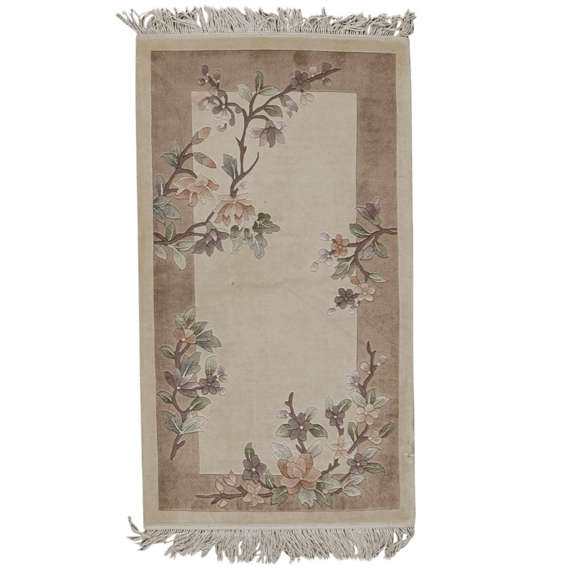 Hand Knotted Silk Area Rug in Rose And Brown