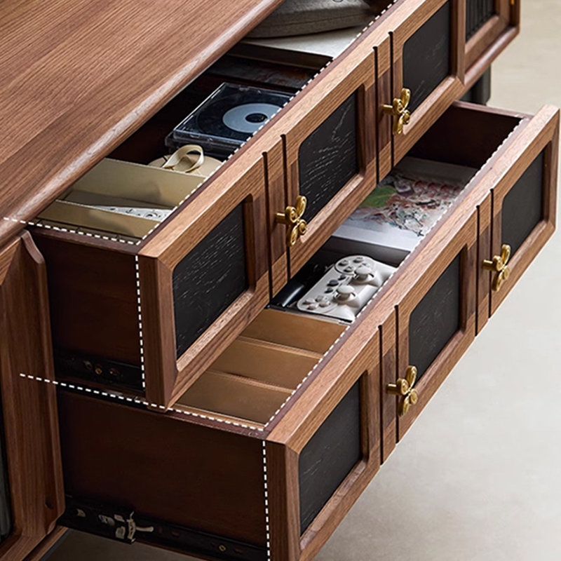 Ash Wood TV Stand with Adjustable Shelves, 21.45"H x 70.86"L x 15.75"W