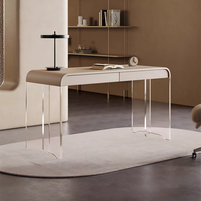 47.24"Cream Style Modern Rectangle Acrylic Executive Desk,2-drawer