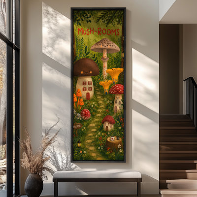 Enchanted Mushroom Forest Cottage Garden Fantasy Wall Decor - Large Framed Canvas Master Bedroom Wall Art Print