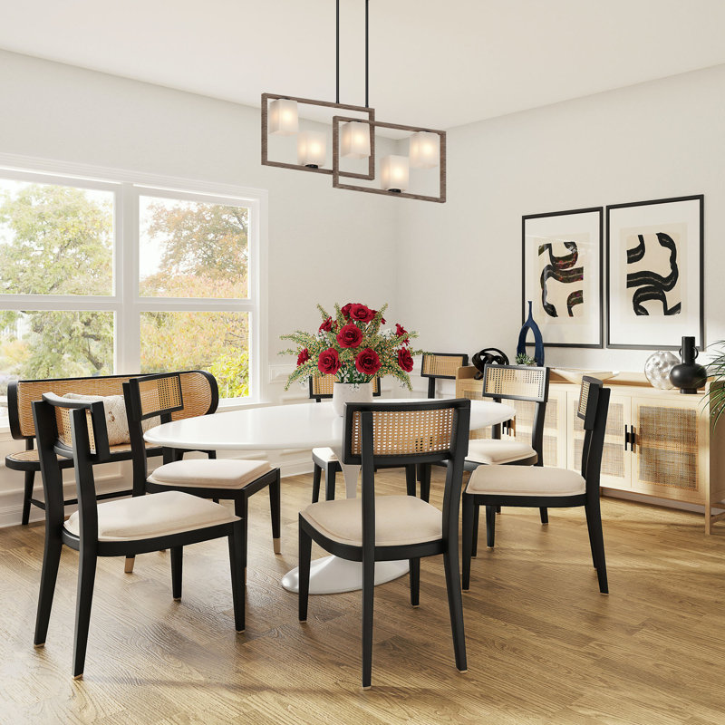 Dorry 5-Light Indoor Pecan & Black Square/Rectangle Chandelier with Frosted Glass Tapered Shade