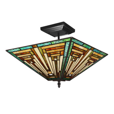 FIRMAN Tiffany-Style 2-Light Koushik Semi-Flush Ceiling Fixture 14" Shade