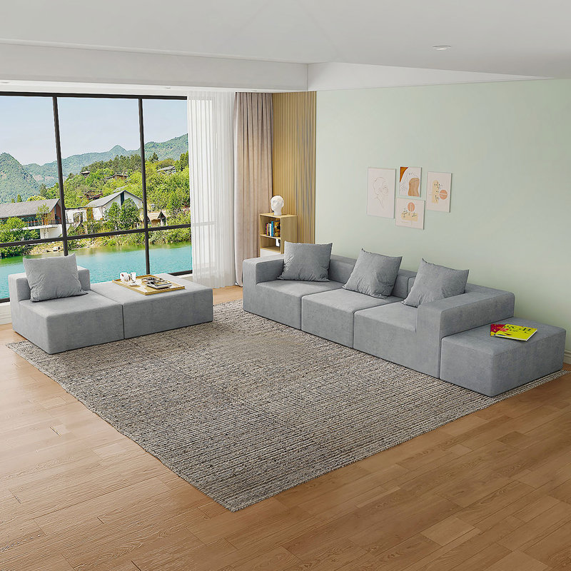 Canapé modulaire convertible convertible en tissu de microfibre gris, Velours gris antique
