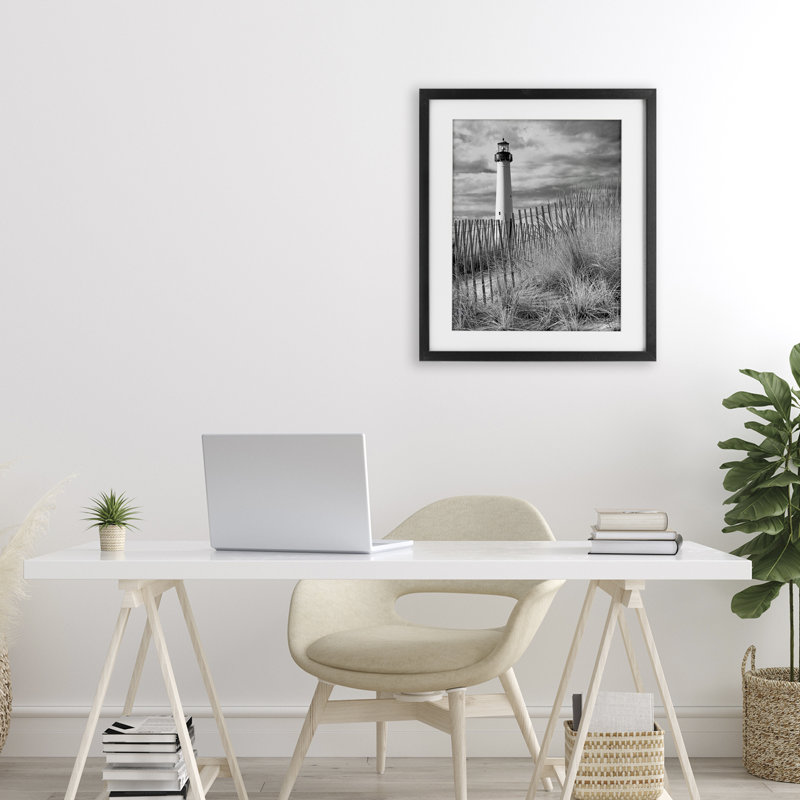 Vue du phare de Cape May, reproduction encadrée sous verre, conception de MJ, 21 x 17, Midnight Black Under Glass Framed