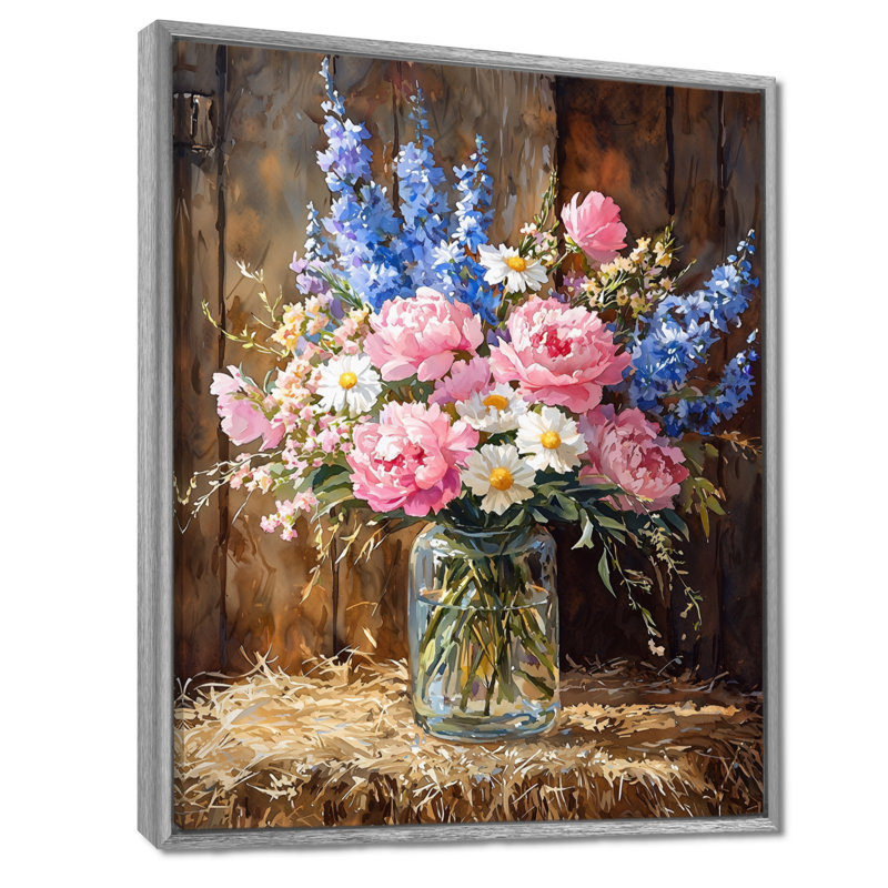 Glenaire - reproduction d'art sur toile florale, Argent argent, H 32 po x l 24 po, Impression encadrée flottante